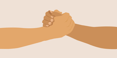 Handshake, arms, friendship. Friendly handshake, friends greeting, teamwork friendship. Rescue, helping gesture or hands. Strong hold.  helping hand of a friend.