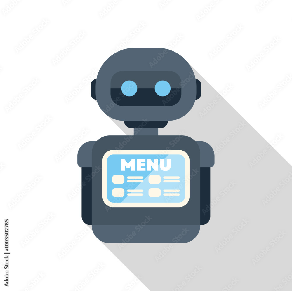 Poster robot showing a digital menu on its screen, perfect for illustrating concepts of robotics in the foo