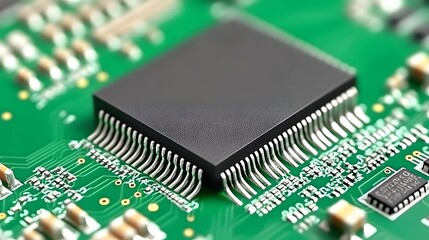 Closeup of Microchip on Circuit Board