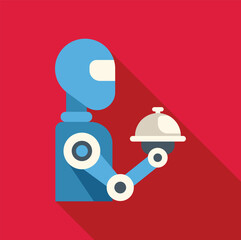 Modern robot waiter holding a covered tray serving food, a concept illustration of jobs in the future