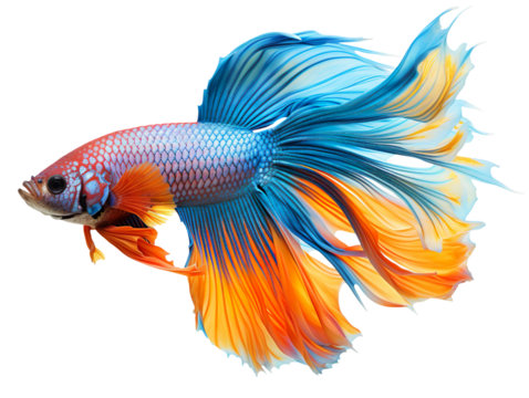 a betta fish with a beautiful tail isolated on transparent background
