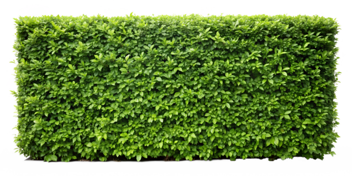 Lush dense green hedge with grass isolated on a transparent background