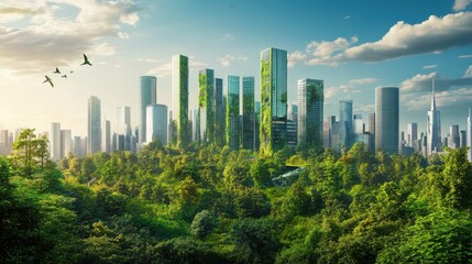 Naklejka premium A green, sustainable future represented by a smart city powered entirely by renewable