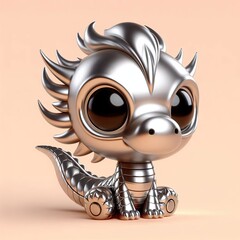 a cute and hip silver shinny metallic futuristic chinese dragon character