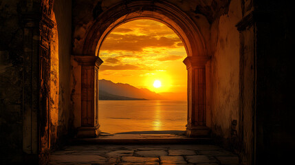 Fototapeta premium Sunset Framed by Architectural Arches
