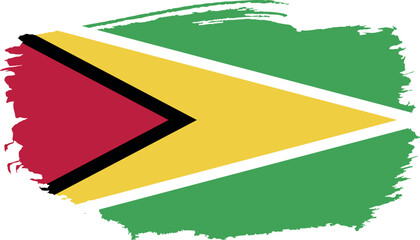 Hand drawn brush stroke flag of Guyana illustration on white background
