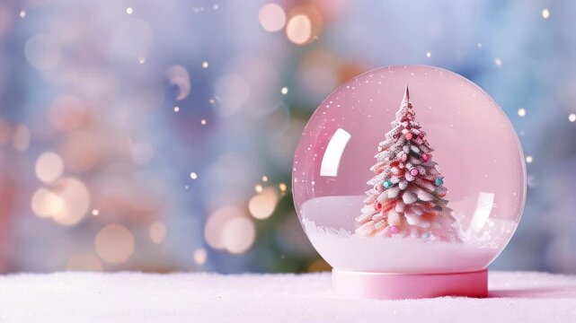Snow Ball With Christmas Tree on pink background