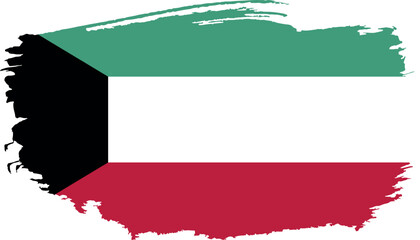 Hand drawn brush stroke flag of Kuwait illustration on white background