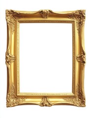 Ornate golden picture frame isolated on white background.