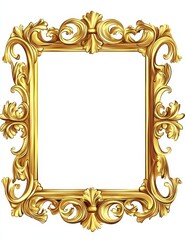 Ornate golden frame with intricate scrollwork and floral motifs, isolated on white background.