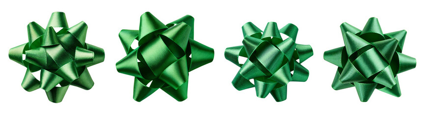 Collection of green gift bows, isolated on a white background.