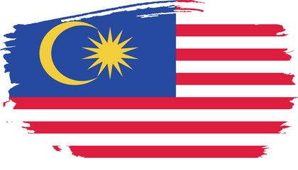 Hand drawn brush stroke flag of Malaysia illustration on white background