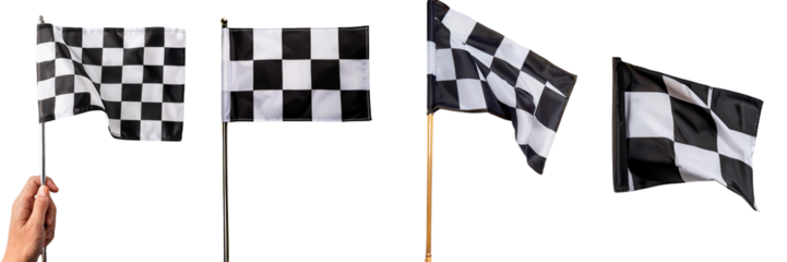 Checkered flags waving, white isolate background.