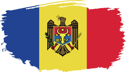 Fototapeta premium Hand drawn brush stroke flag of Moldova illustration on white background
