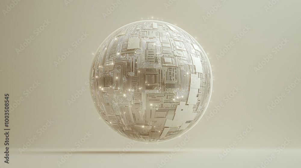Poster Futuristic sphere floating on neutral background representing global technology