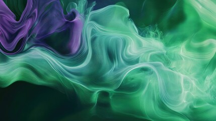 Fototapeta premium Green and violet streaks in fluid motion, abstractly visualizing Julia's role in seamless data analysis