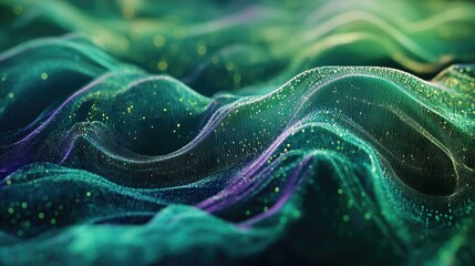 Green and violet streams of data represented through abstract forms, showcasing Julia's analytical prowess