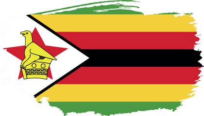 Hand drawn brush stroke flag of Zimbabwe illustration on white background