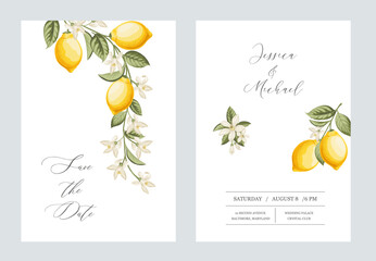 Wedding invitation. Lemon illustration. hand-drawn frame.