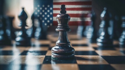 USA versus China flag on chess pawn, financial competition, economic war concept