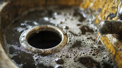 A kitchen garbage disposal with mold growth, showing how to clean and maintain the disposal