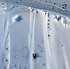 Snow Covered Antarctic Surface Aerial View Flight. South Pole Ice Landscape. Winter Frozen Ground Continent Snowy Frost Rock Epic Drone Fly