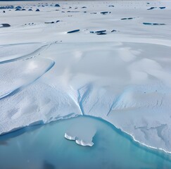 Snow Covered Antarctic Surface Aerial View Flight. South Pole Ice Landscape. Winter Frozen Ground Continent Snowy Frost Rock Epic Drone Fly