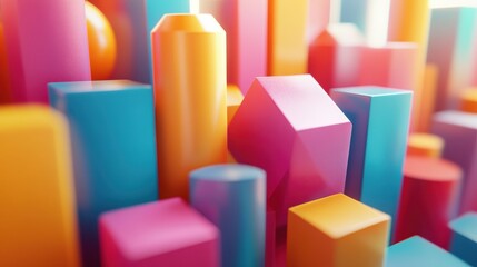 Obraz premium Vibrant Abstract Geometric Shapes in a Colorful 3D Rendered Cityscape