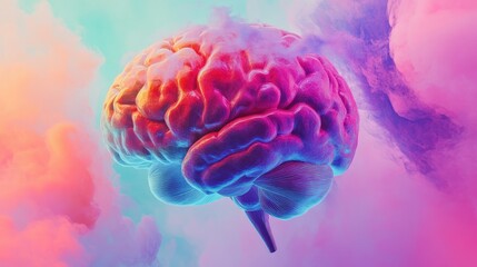 Obraz premium Human brain with abstract calm colors, symbolizing mental health care and World Mental Health Day awareness