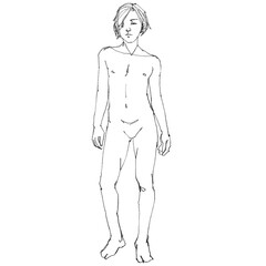 Fototapeta premium Nude thin male figure, contour drawing for graphic design.