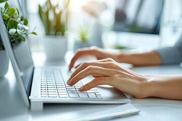 A close-up of hands typing on a keyboard