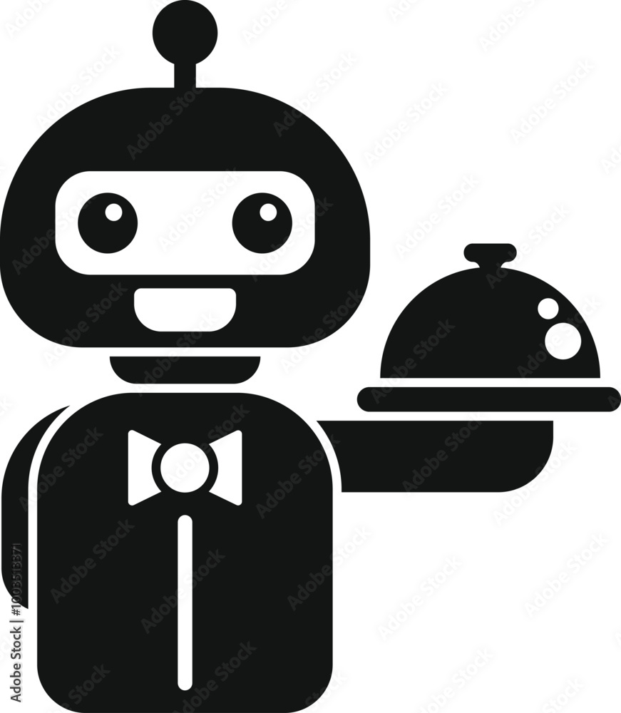 Poster this simple vector icon of a robot waiter holding a covered tray is perfect for developers and desig