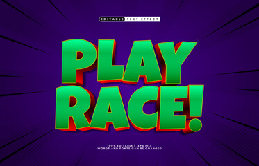 play race editable text effect with a kids and game text style