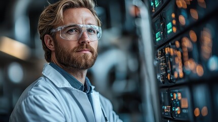 A scientist analyzes data in a high-tech laboratory during an experimental project focusing on advanced technology and research
