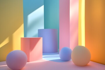 3D the room consists of geometric shapes