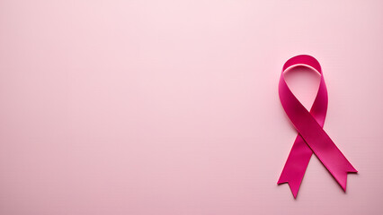 Pink ribbon on textured background symbolizing breast cancer awareness copy space for text