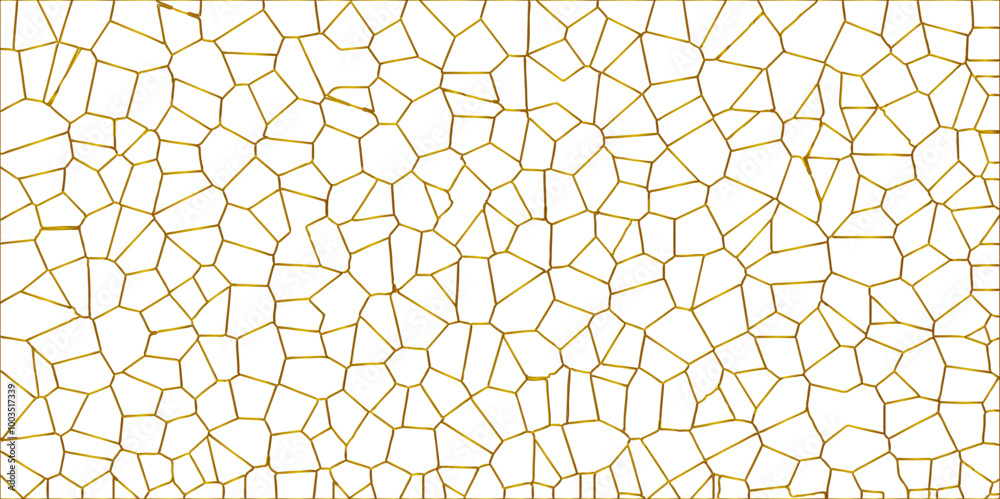 Poster golden gradient lines stroke abstract white crystalized broken glass background. voronoi diagram bac