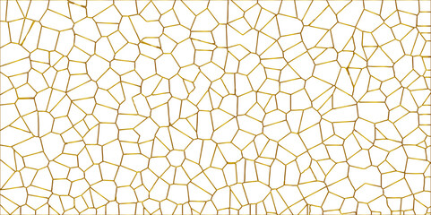 Golden gradient lines stroke abstract white crystalized broken glass background. Voronoi diagram background. abstract desktop texture design digital art wallpaper, decoration vector illustration..	
