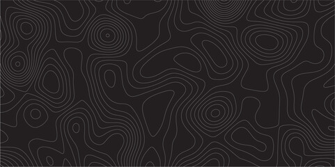 Abstract white on black background Topographic line map pattern. Contour elevation topographic and textured Background Modern design with black background with topographic wavy patted.	