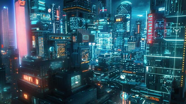 Futuristic Cyberpunk Cityscape Neon Lights Fhd video 
