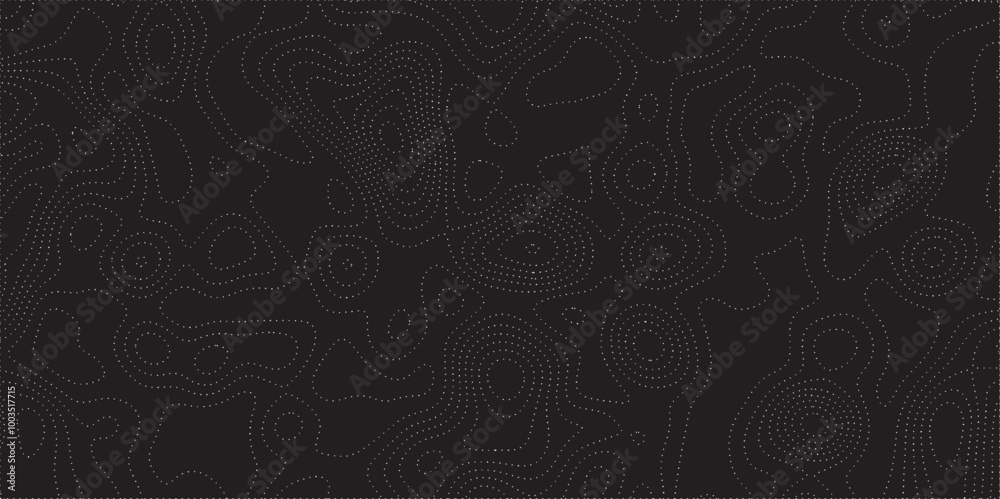Poster Abstract white on black background Topographic line map pattern. Contour elevation topographic and textured Background Modern design with black background with topographic wavy patted.	