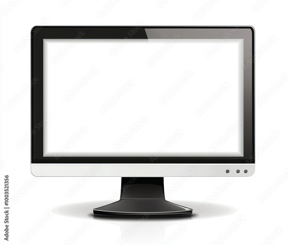 Poster Black computer monitor with blank screen isolated on white background.