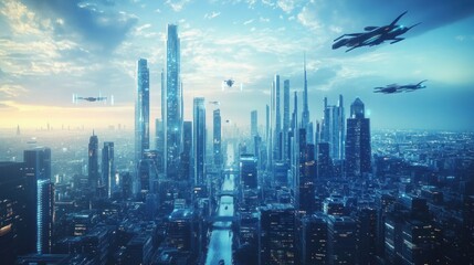 Fototapeta premium Futuristic Cityscape: A Glimpse into a Modern Metropolis