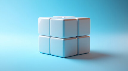 White cube shape on a blue background
