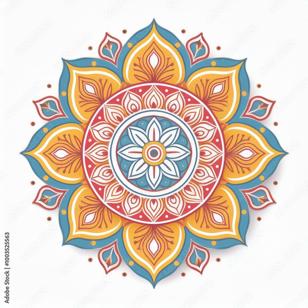 Wall mural mandala art design also called rangoli, decorative elements on white background