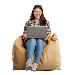 Naklejka premium person with laptop, girl with laptop