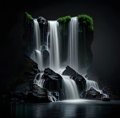 waterfall isolated on the black background