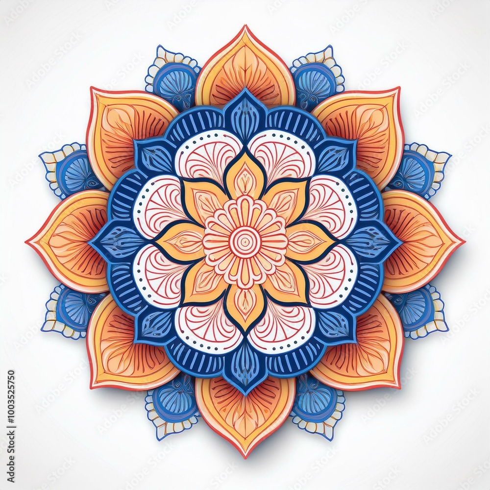 Wall mural mandala art design also called rangoli, decorative elements on white background