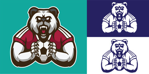 mascot logo panda with football good for logo, sport team, club, community, brand, etc