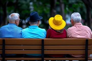 A group of friends sitting on a park bench reminiscing about the past, sharing laughter and fond memories of yesterdayâ€™s adventures